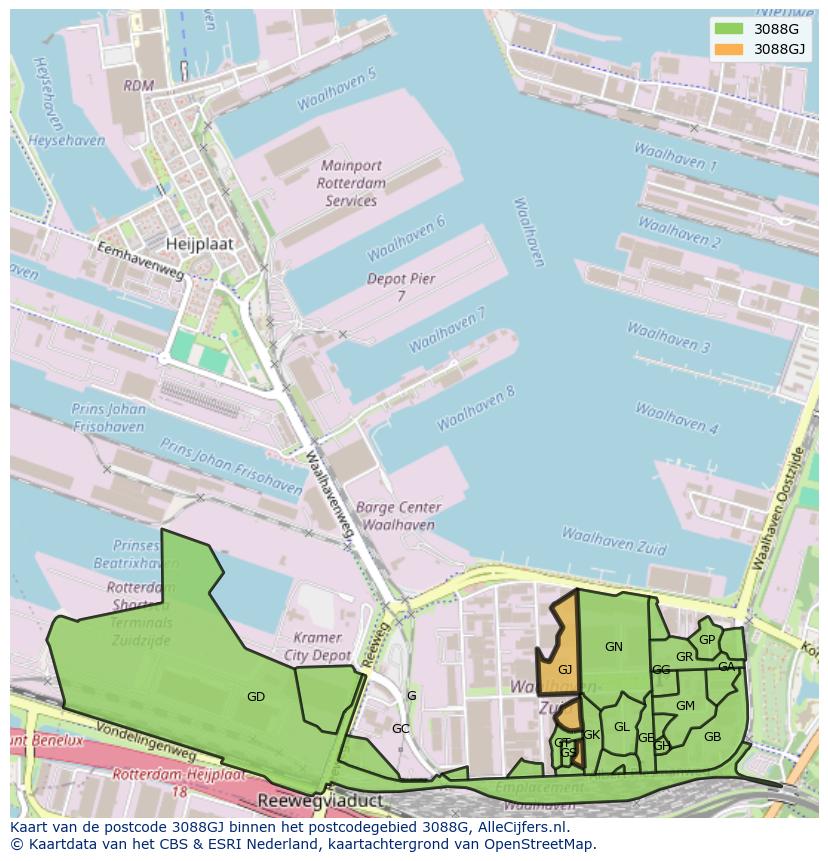Afbeelding van het postcodegebied 3088 GJ op de kaart.