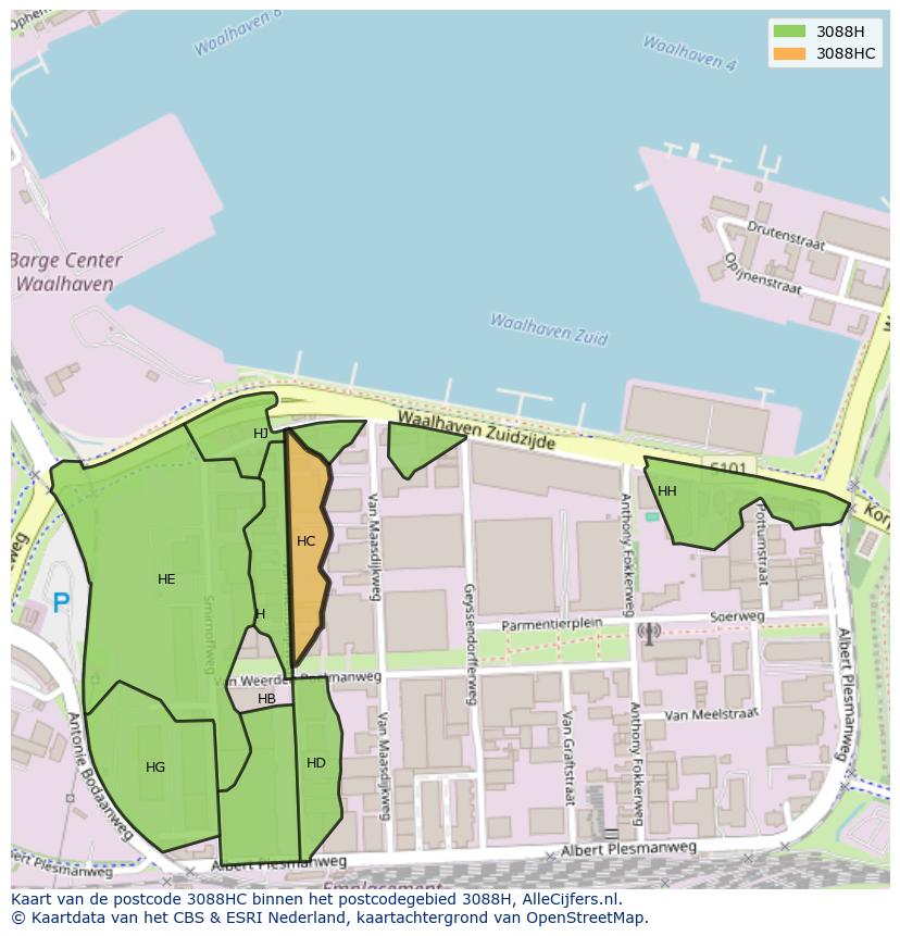 Afbeelding van het postcodegebied 3088 HC op de kaart.