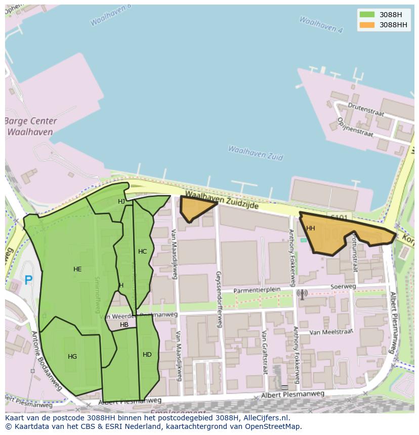 Afbeelding van het postcodegebied 3088 HH op de kaart.