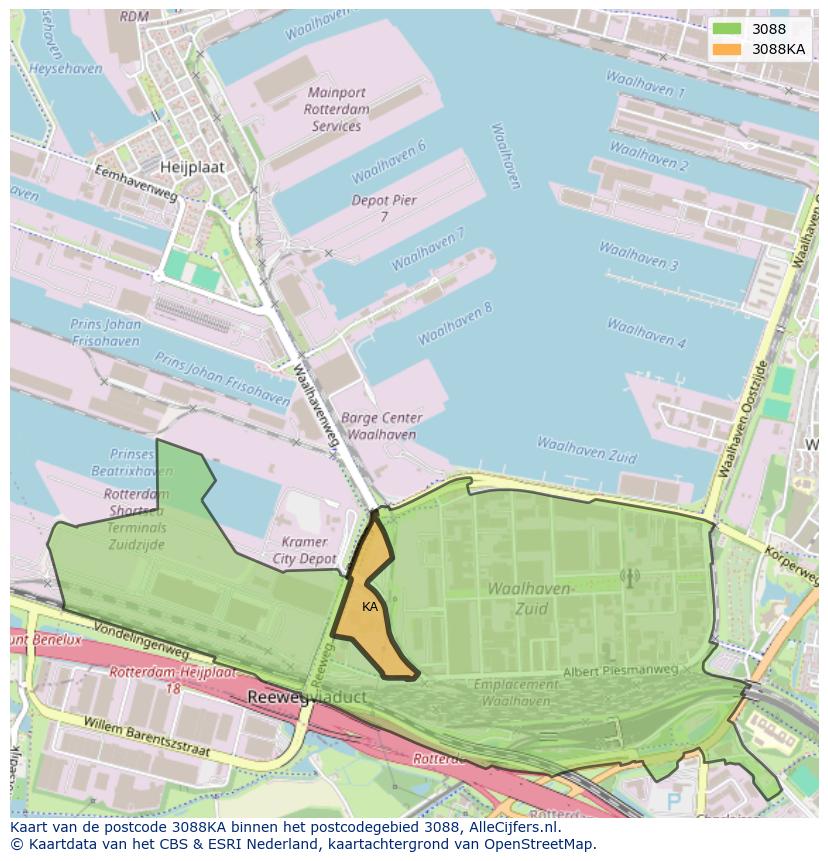 Afbeelding van het postcodegebied 3088 KA op de kaart.