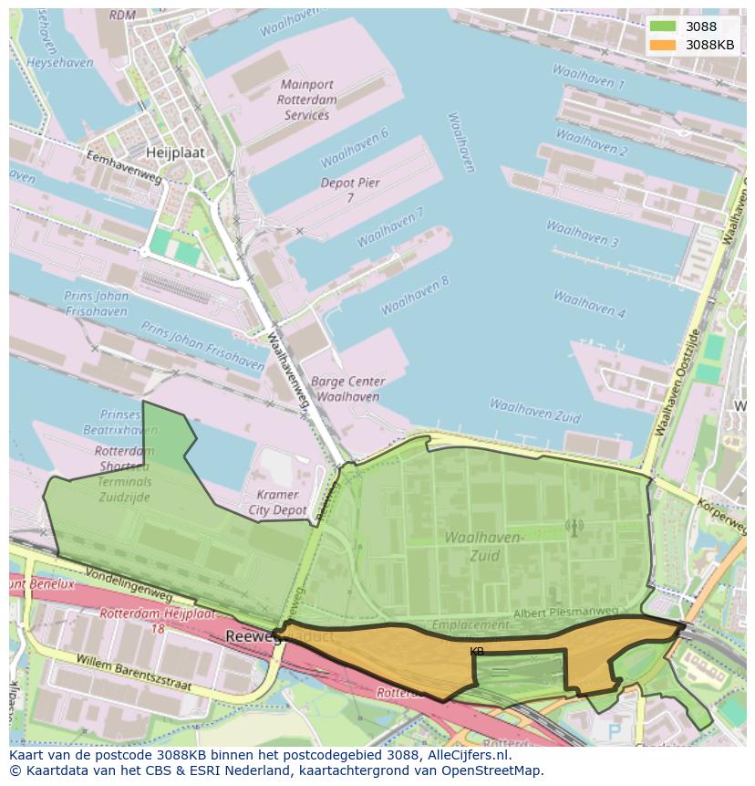 Afbeelding van het postcodegebied 3088 KB op de kaart.