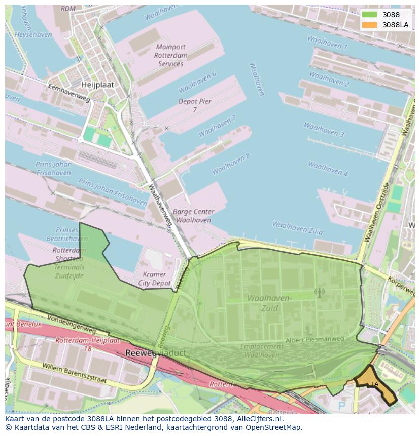 Afbeelding van het postcodegebied 3088 LA op de kaart.