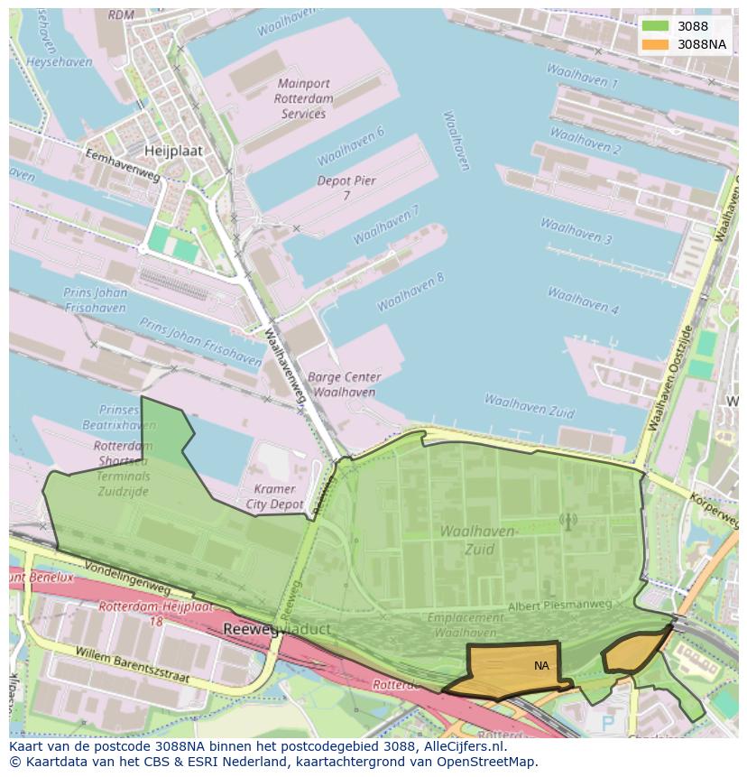 Afbeelding van het postcodegebied 3088 NA op de kaart.