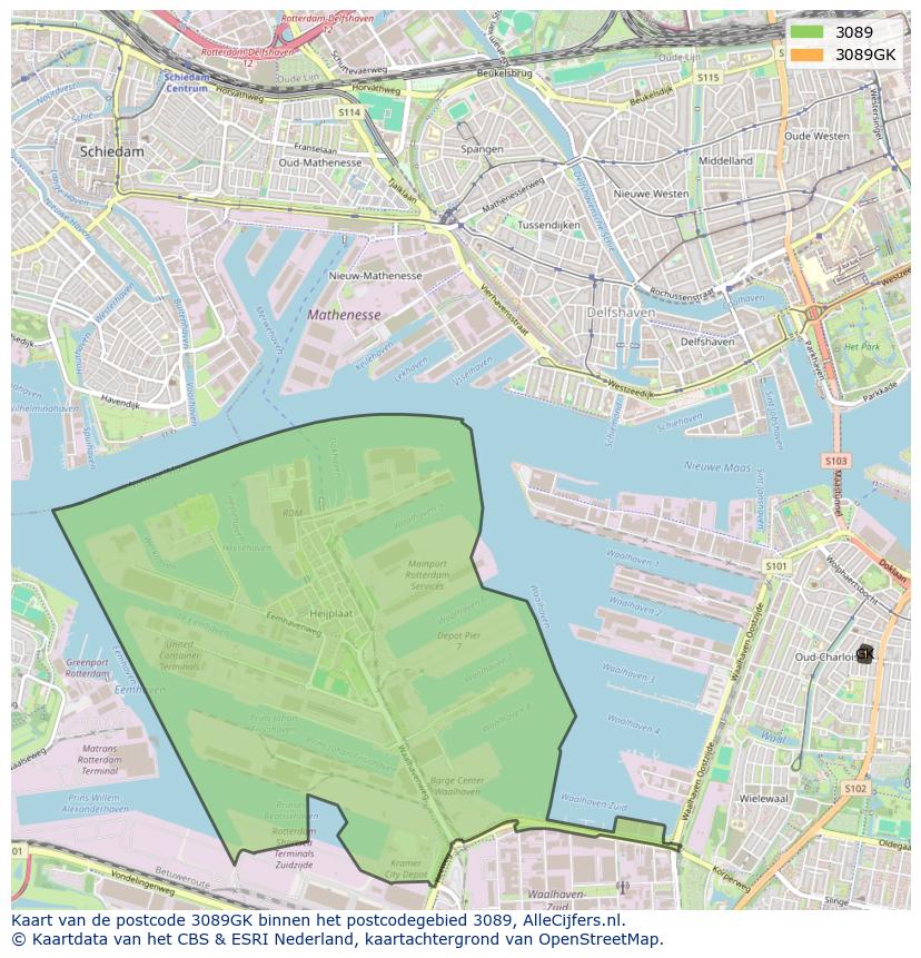 Afbeelding van het postcodegebied 3089 GK op de kaart.