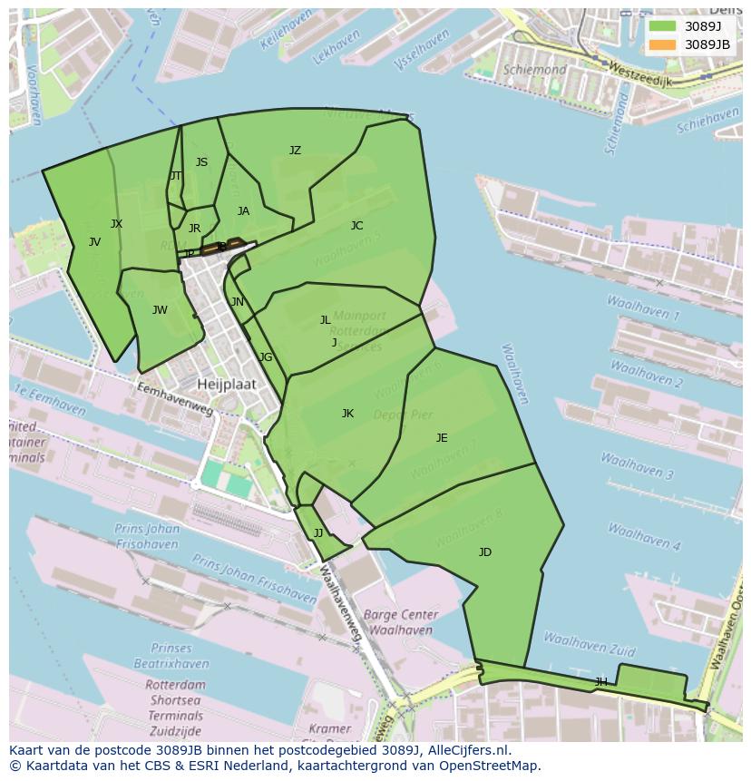 Afbeelding van het postcodegebied 3089 JB op de kaart.