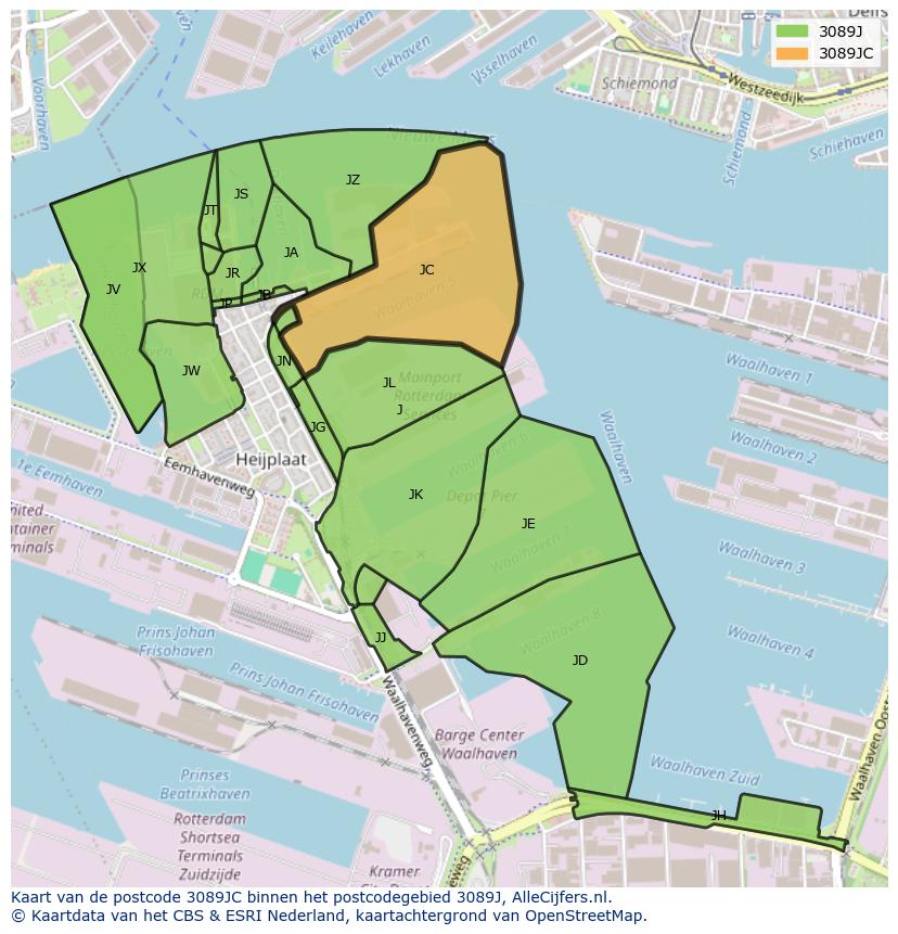 Afbeelding van het postcodegebied 3089 JC op de kaart.