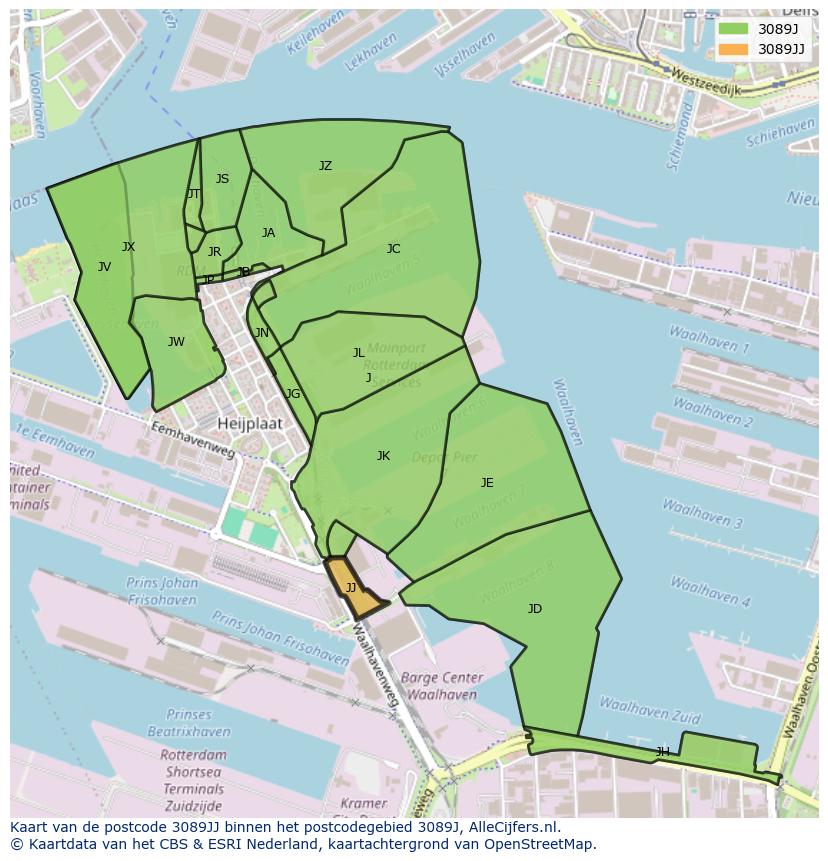 Afbeelding van het postcodegebied 3089 JJ op de kaart.