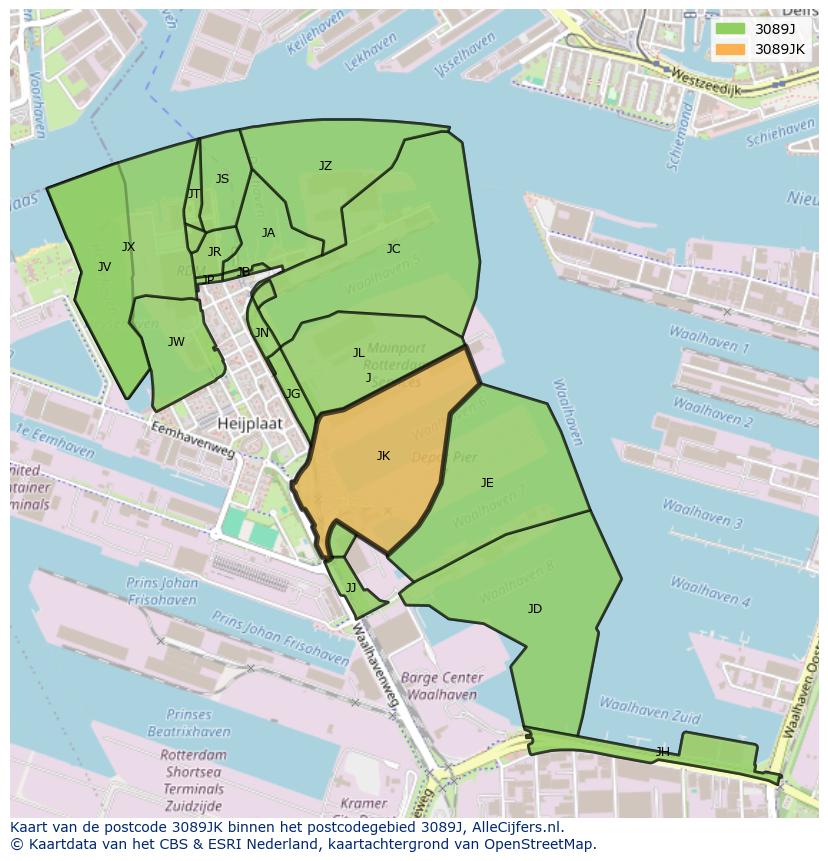 Afbeelding van het postcodegebied 3089 JK op de kaart.