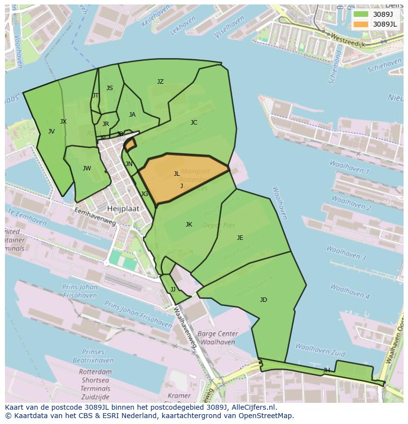 Afbeelding van het postcodegebied 3089 JL op de kaart.