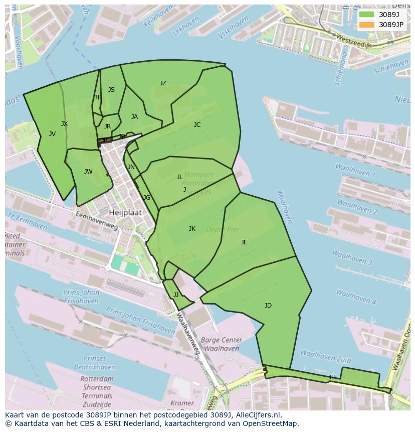 Afbeelding van het postcodegebied 3089 JP op de kaart.
