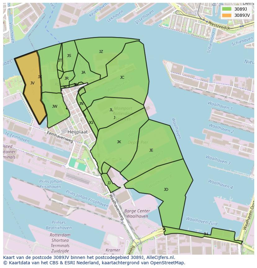 Afbeelding van het postcodegebied 3089 JV op de kaart.