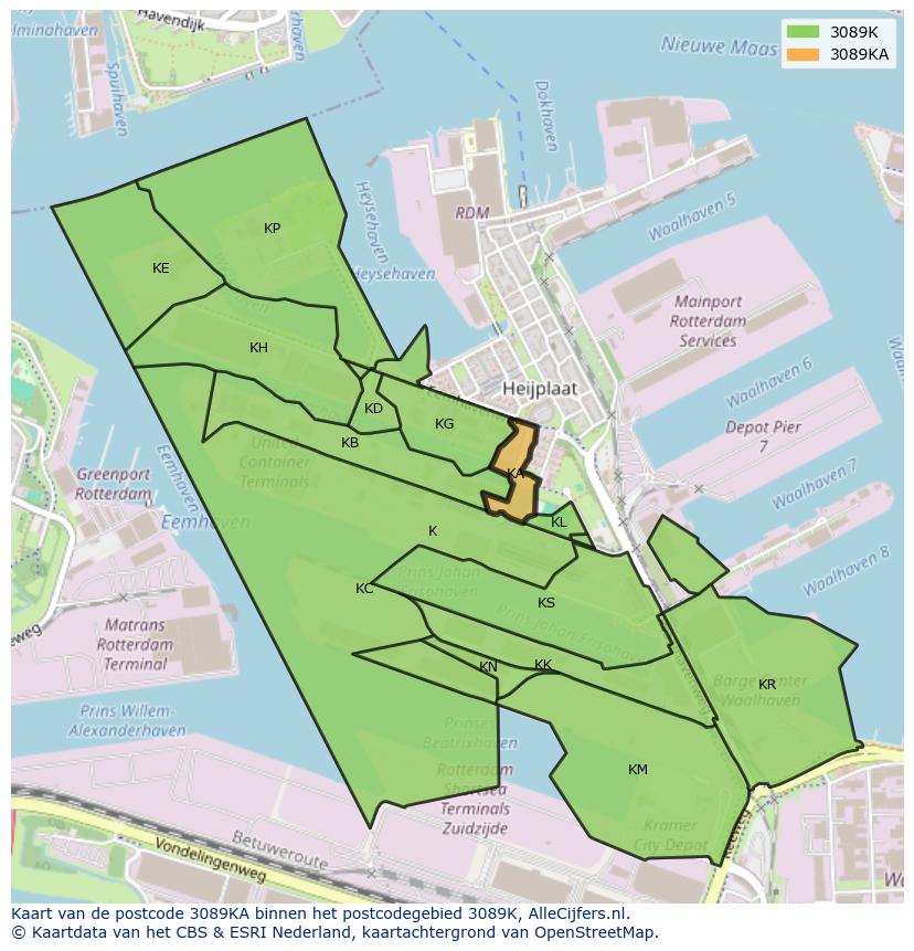 Afbeelding van het postcodegebied 3089 KA op de kaart.
