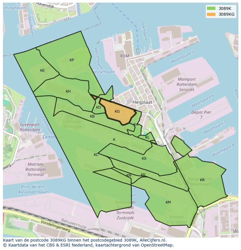 Afbeelding van het postcodegebied 3089 KG op de kaart.