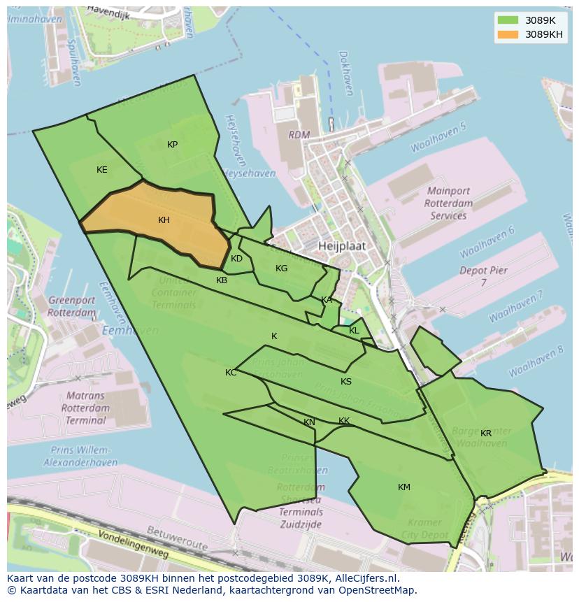 Afbeelding van het postcodegebied 3089 KH op de kaart.