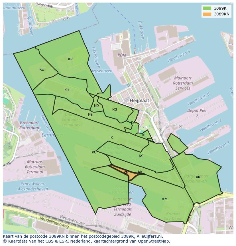 Afbeelding van het postcodegebied 3089 KN op de kaart.