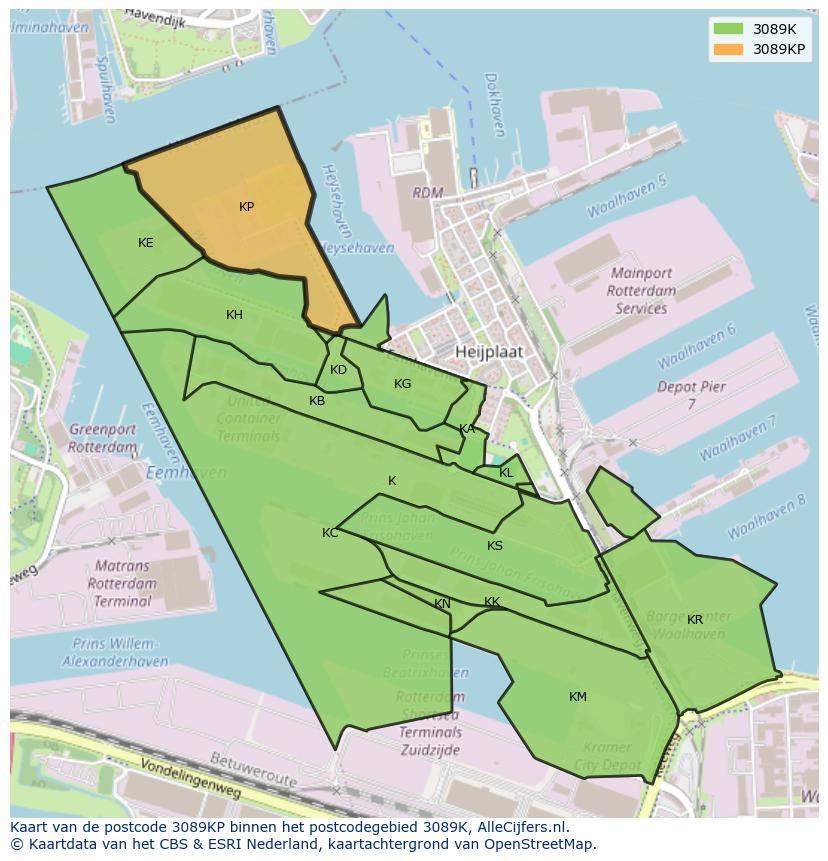 Afbeelding van het postcodegebied 3089 KP op de kaart.