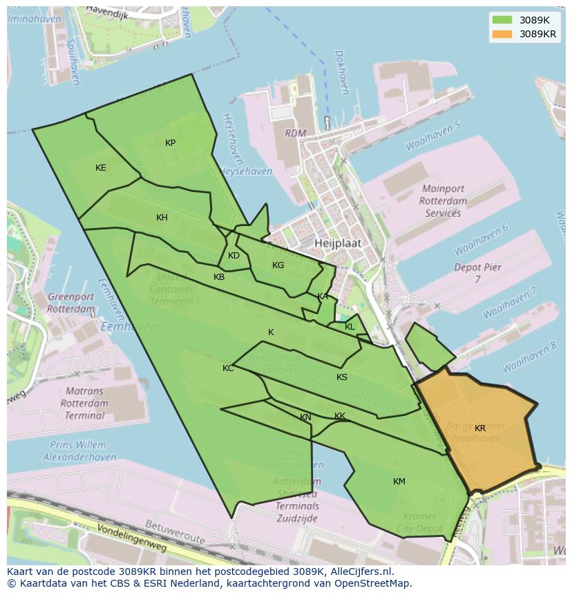 Afbeelding van het postcodegebied 3089 KR op de kaart.