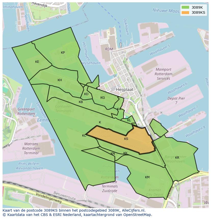 Afbeelding van het postcodegebied 3089 KS op de kaart.