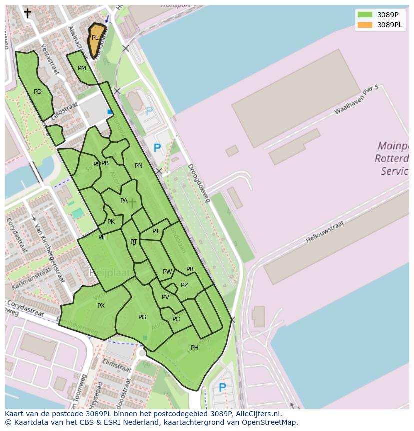 Afbeelding van het postcodegebied 3089 PL op de kaart.