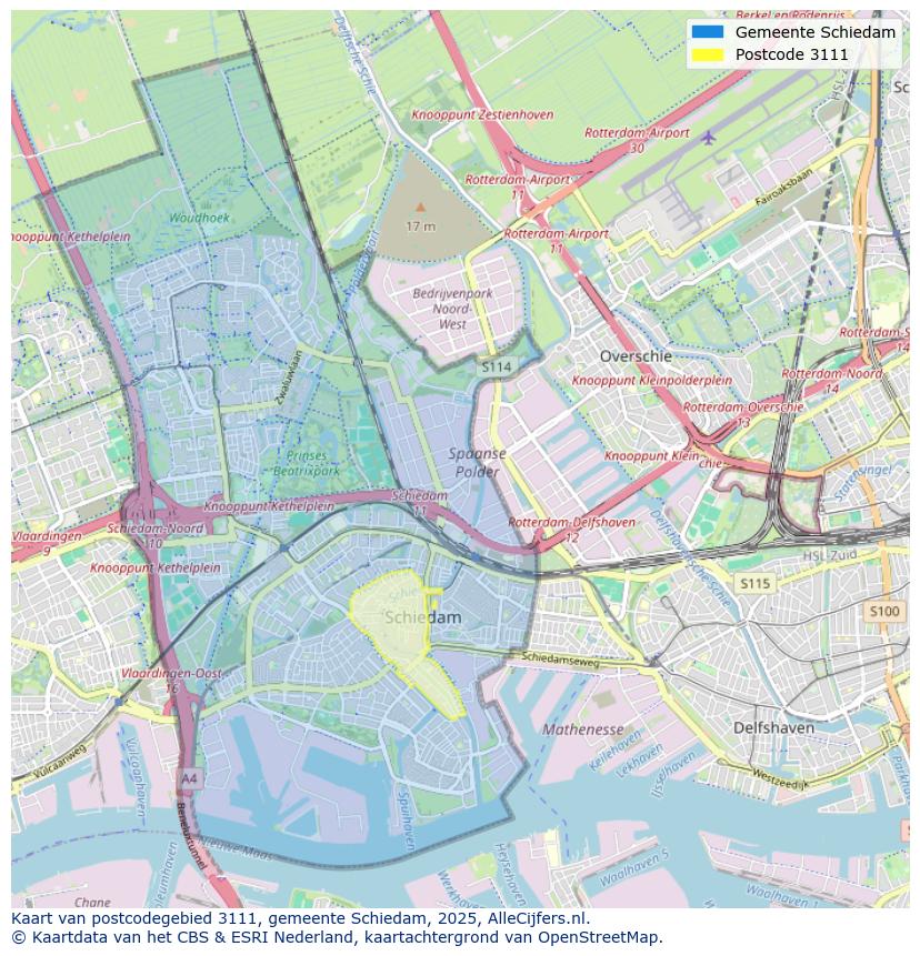 Afbeelding van het postcodegebied 3111 op de kaart.