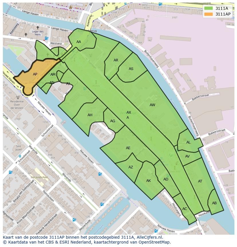 Afbeelding van het postcodegebied 3111 AP op de kaart.