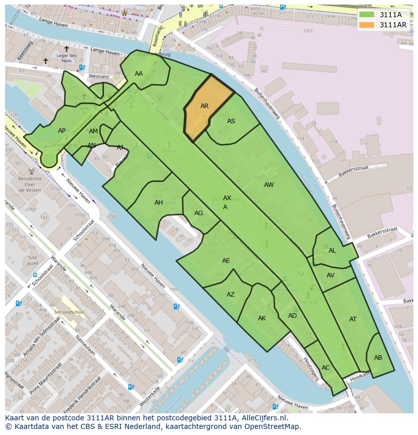 Afbeelding van het postcodegebied 3111 AR op de kaart.
