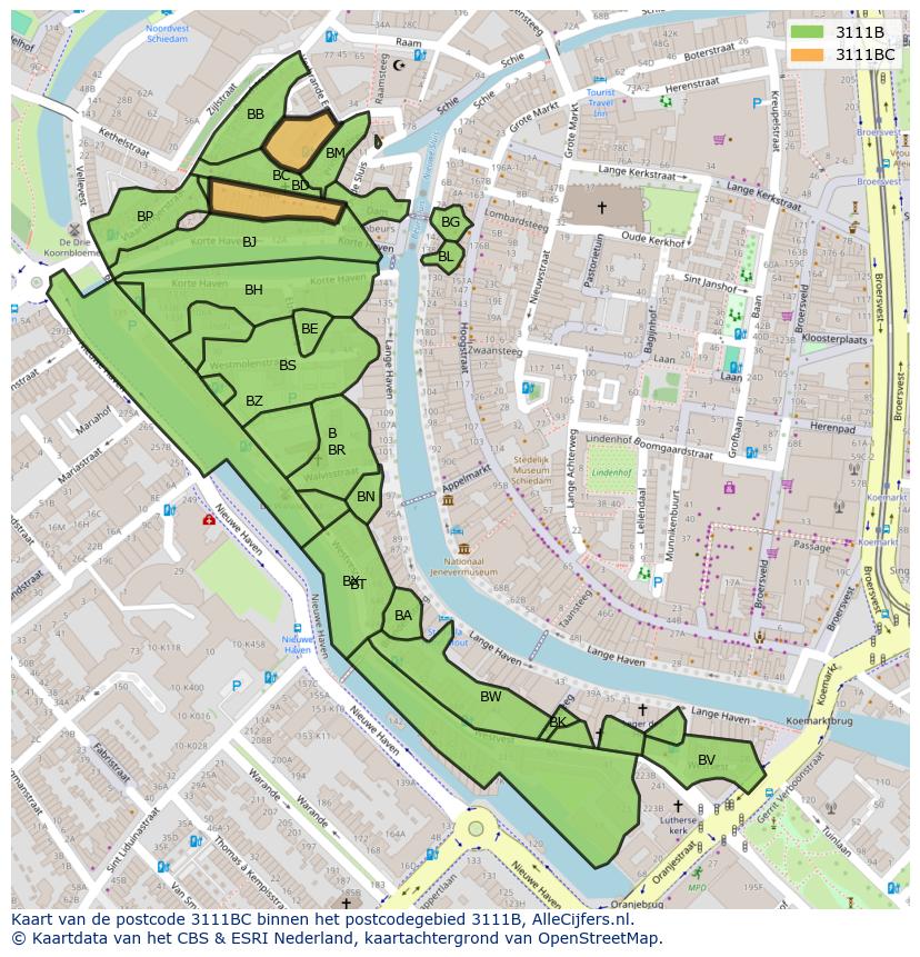 Afbeelding van het postcodegebied 3111 BC op de kaart.