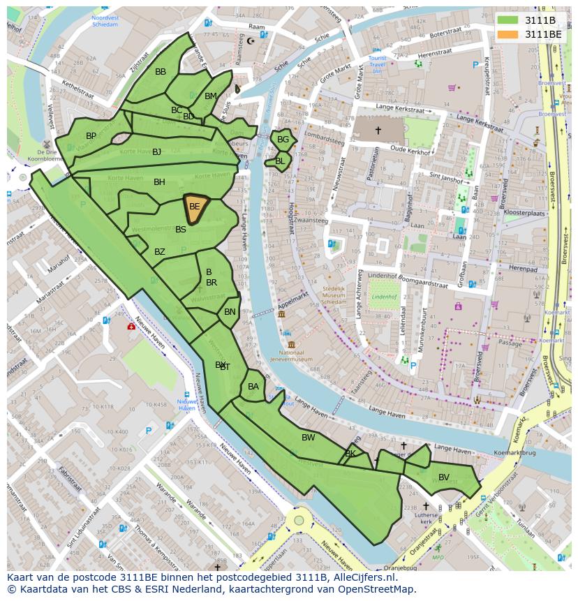 Afbeelding van het postcodegebied 3111 BE op de kaart.