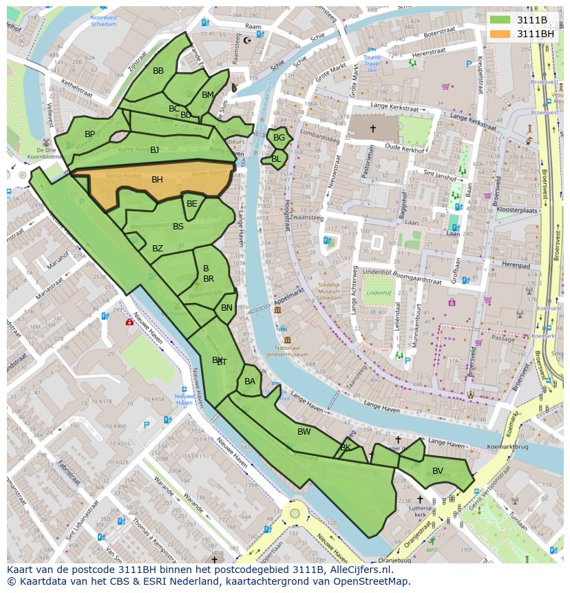Afbeelding van het postcodegebied 3111 BH op de kaart.