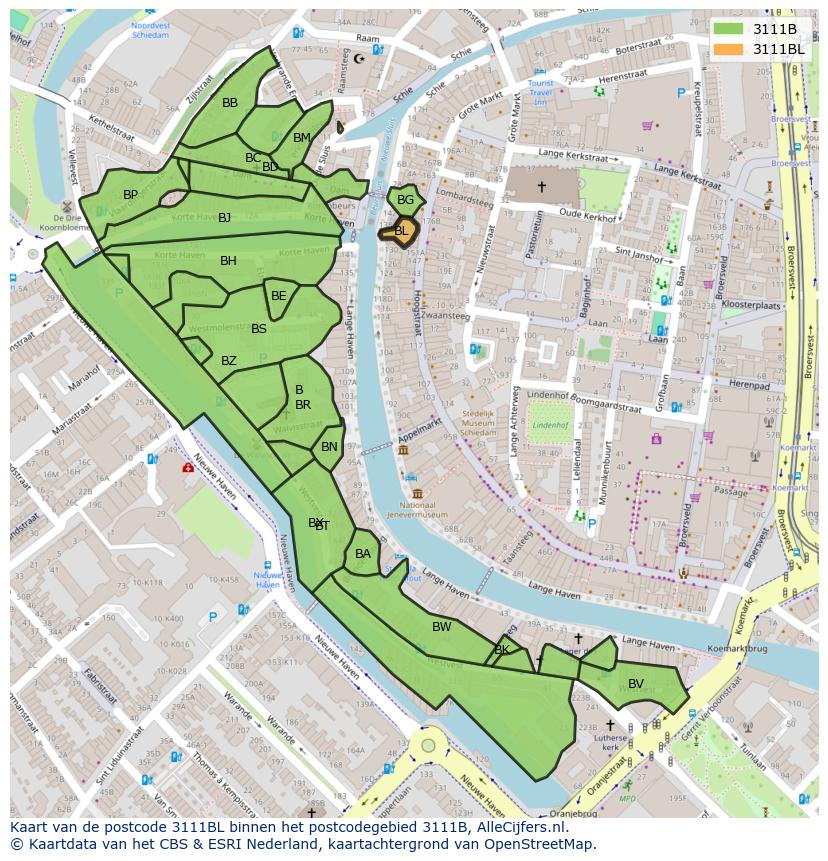 Afbeelding van het postcodegebied 3111 BL op de kaart.