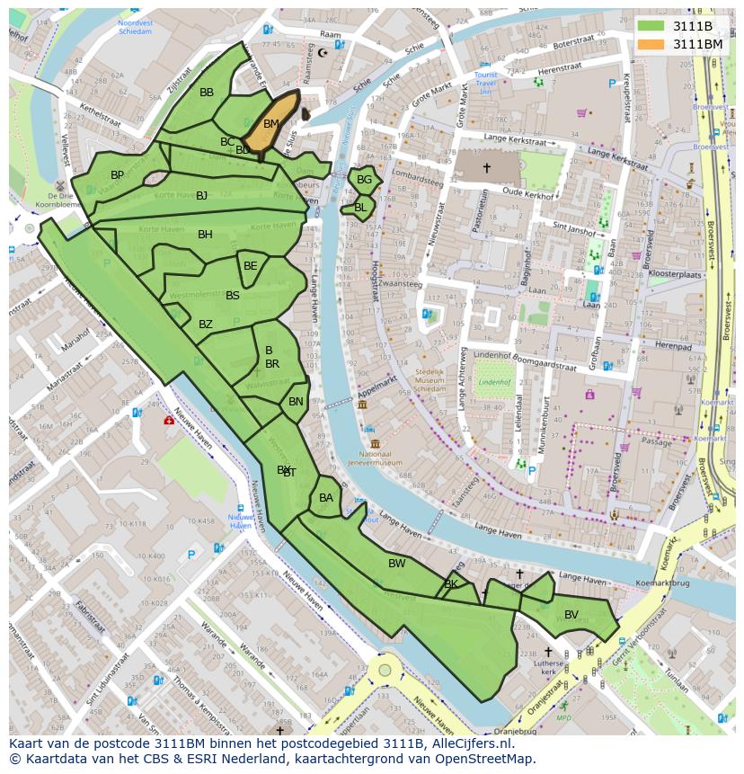 Afbeelding van het postcodegebied 3111 BM op de kaart.