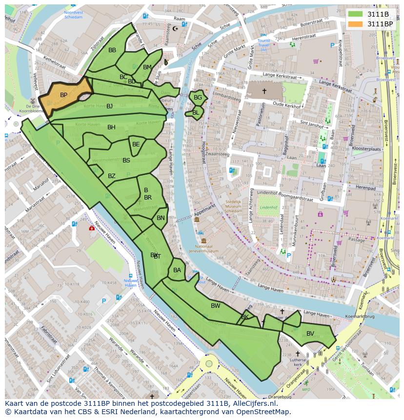 Afbeelding van het postcodegebied 3111 BP op de kaart.