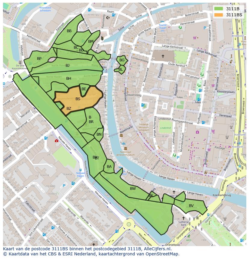 Afbeelding van het postcodegebied 3111 BS op de kaart.