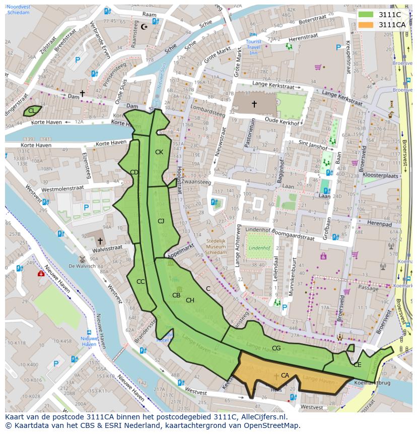 Afbeelding van het postcodegebied 3111 CA op de kaart.