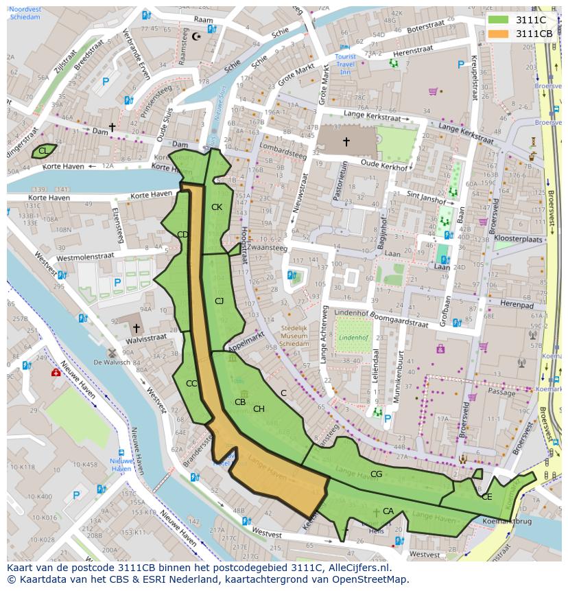 Afbeelding van het postcodegebied 3111 CB op de kaart.