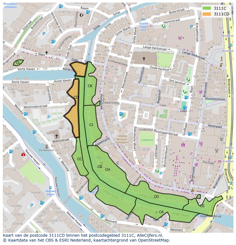 Afbeelding van het postcodegebied 3111 CD op de kaart.