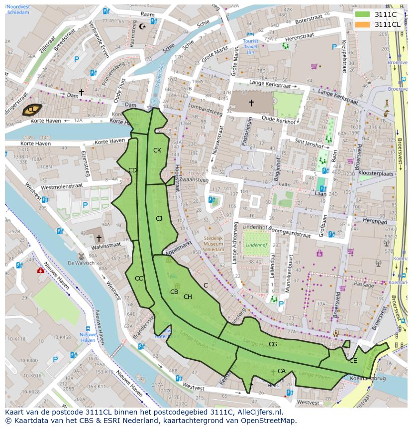Afbeelding van het postcodegebied 3111 CL op de kaart.