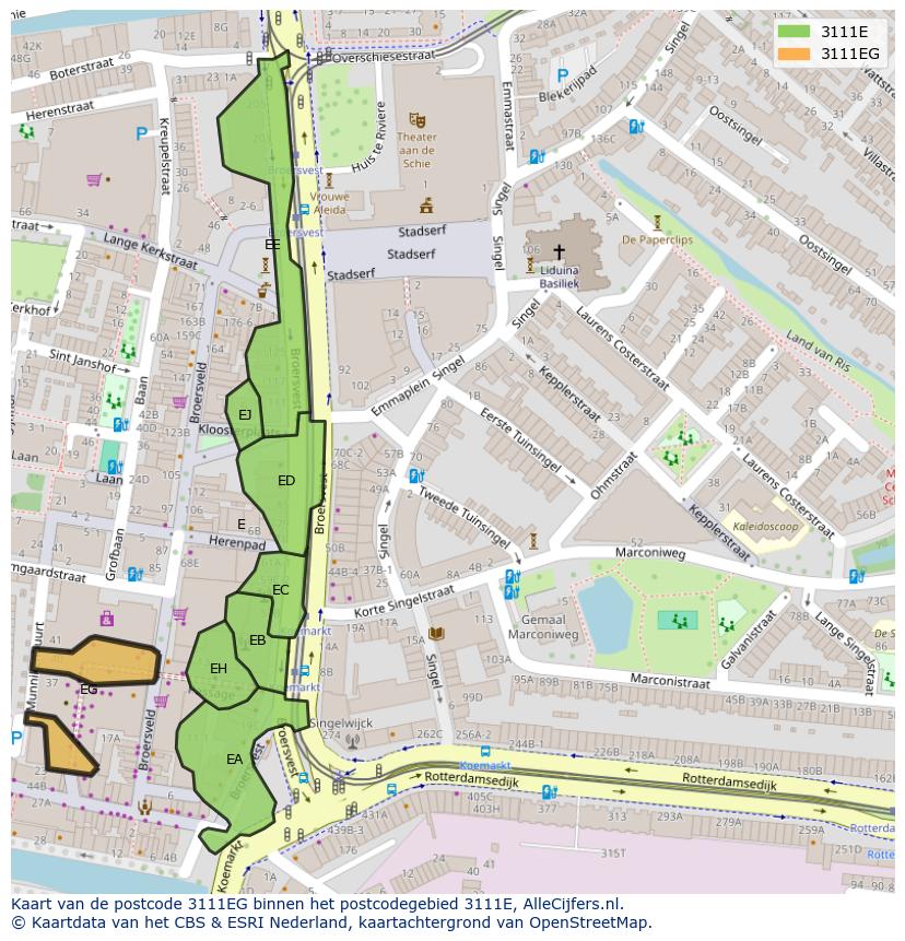 Afbeelding van het postcodegebied 3111 EG op de kaart.