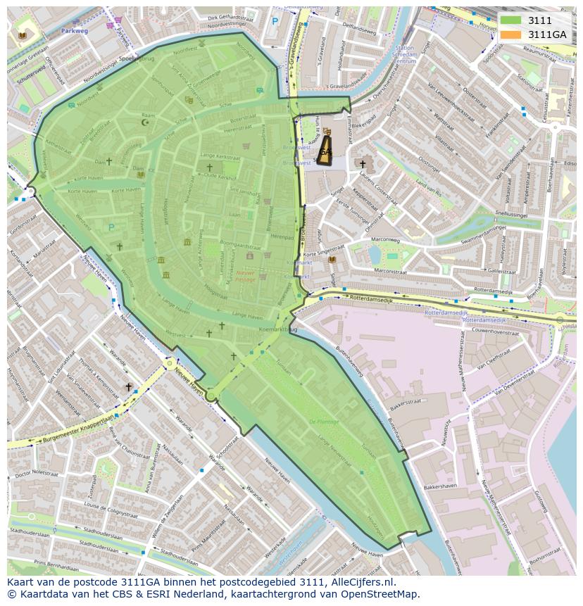 Afbeelding van het postcodegebied 3111 GA op de kaart.
