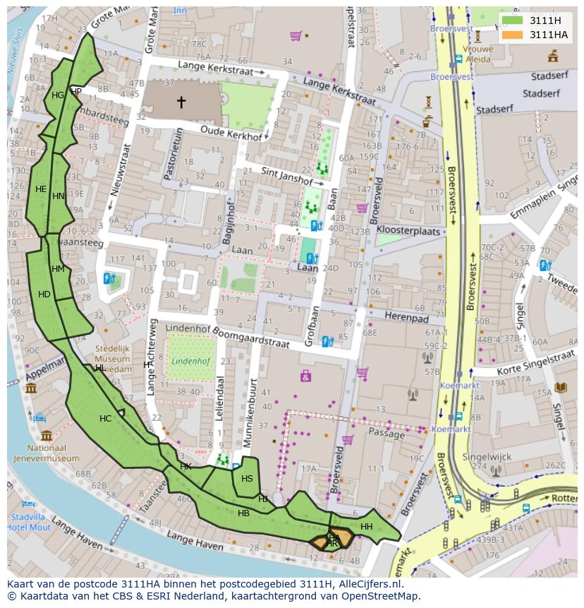 Afbeelding van het postcodegebied 3111 HA op de kaart.