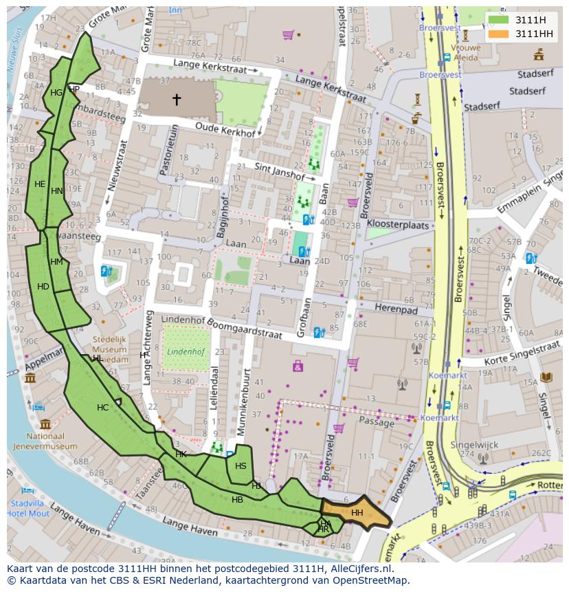 Afbeelding van het postcodegebied 3111 HH op de kaart.