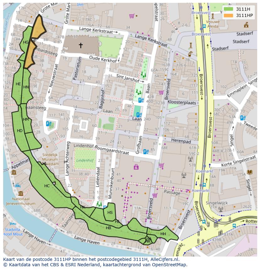 Afbeelding van het postcodegebied 3111 HP op de kaart.