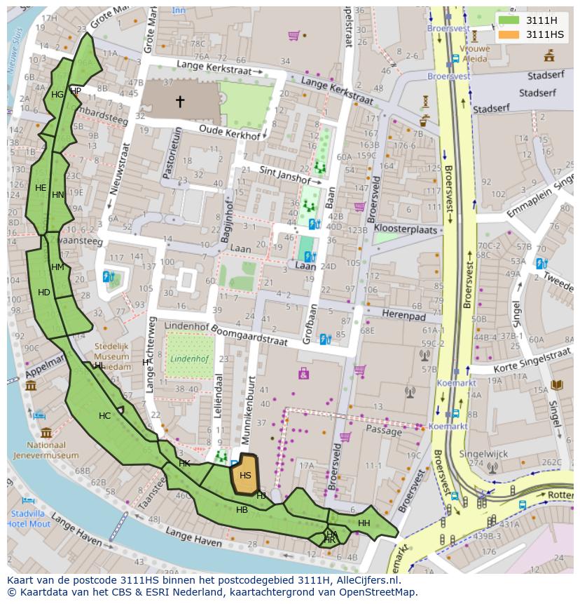 Afbeelding van het postcodegebied 3111 HS op de kaart.