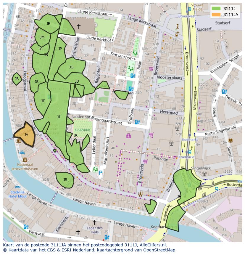 Afbeelding van het postcodegebied 3111 JA op de kaart.