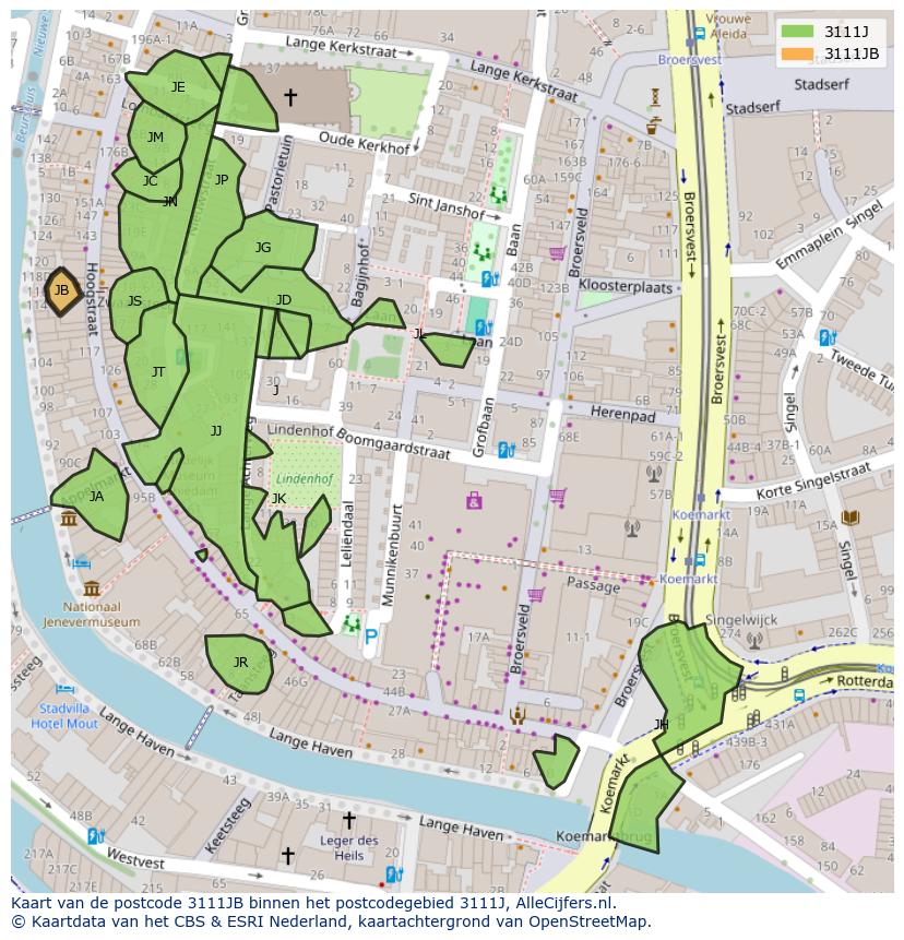 Afbeelding van het postcodegebied 3111 JB op de kaart.