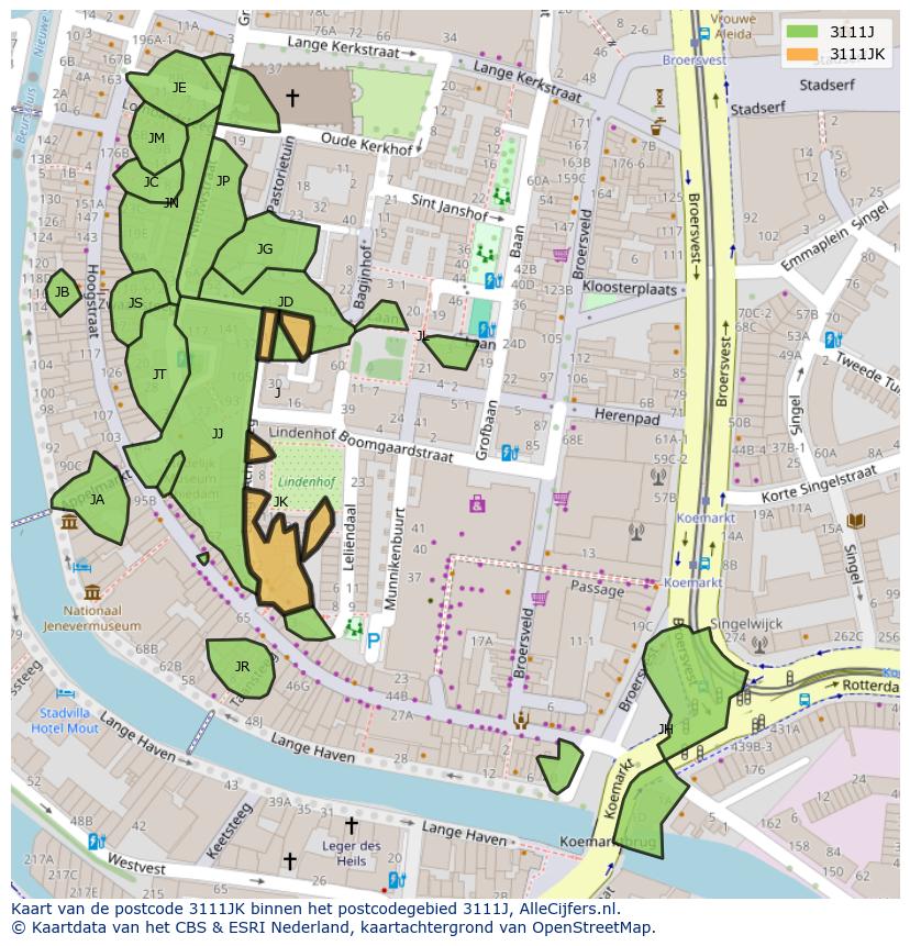 Afbeelding van het postcodegebied 3111 JK op de kaart.