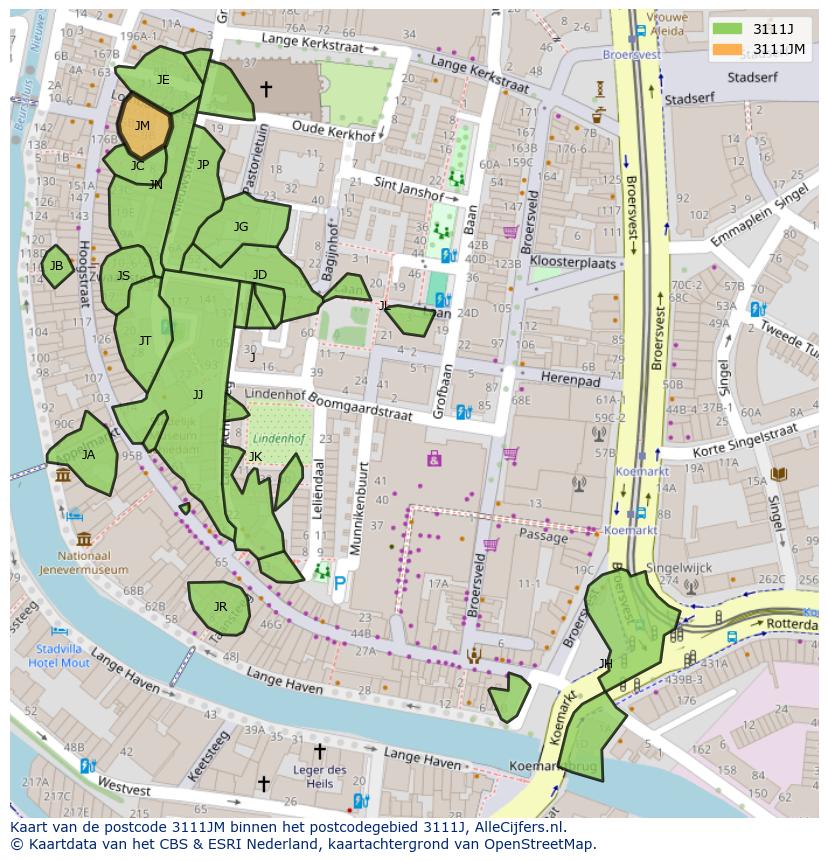 Afbeelding van het postcodegebied 3111 JM op de kaart.
