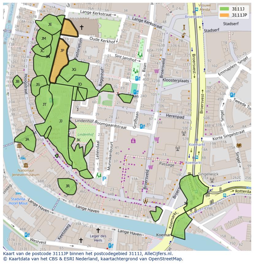 Afbeelding van het postcodegebied 3111 JP op de kaart.