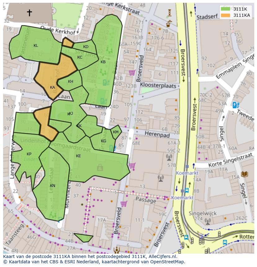 Afbeelding van het postcodegebied 3111 KA op de kaart.