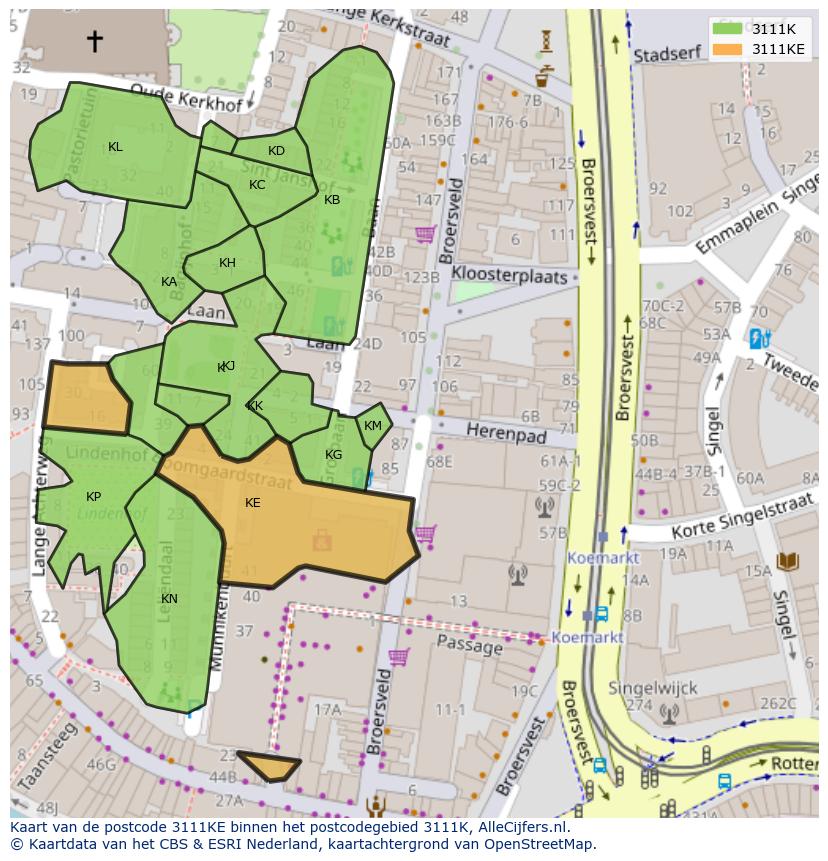 Afbeelding van het postcodegebied 3111 KE op de kaart.